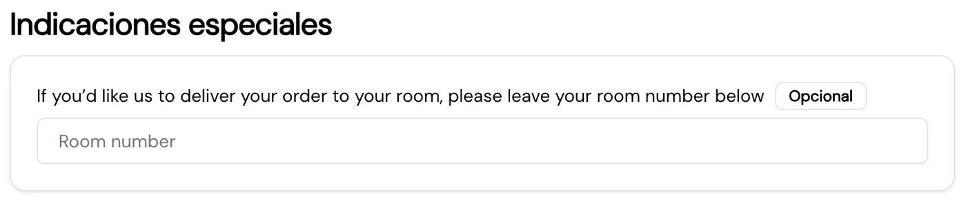 Checkout example showing room number field