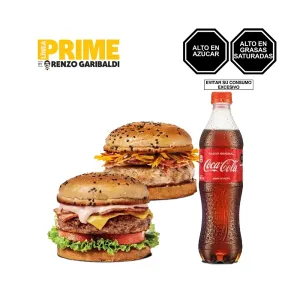 Pack 1 (Hamburguesa Prime de Cerdo Miel de Maple + Hamburguesa Prime de Res Tocino Queso + Gaseosa Coca Cola 500ml)