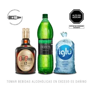 Pack (Whisky Old Parr 750 ml + Bebida Evervess Carbonatada 1.5 L + Hielo)