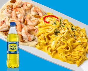 Fetuccini huancaina al ajo + bebida