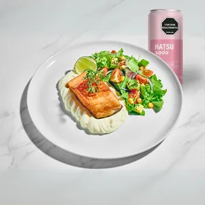 Combo Salmón parrila con soda Hatsu