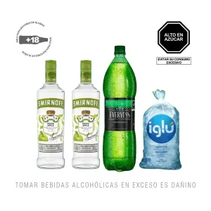 Pack (2 Vodka Smirnoff Green Apple 0.7L + 1 Evervess 1.5Lt + 1 Hielo)