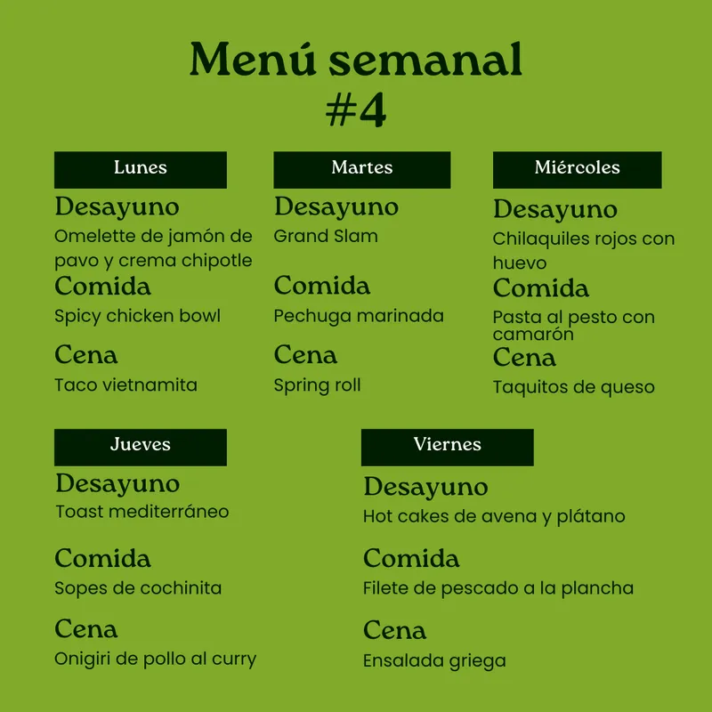Menú semanal #4 Menú semanal #4