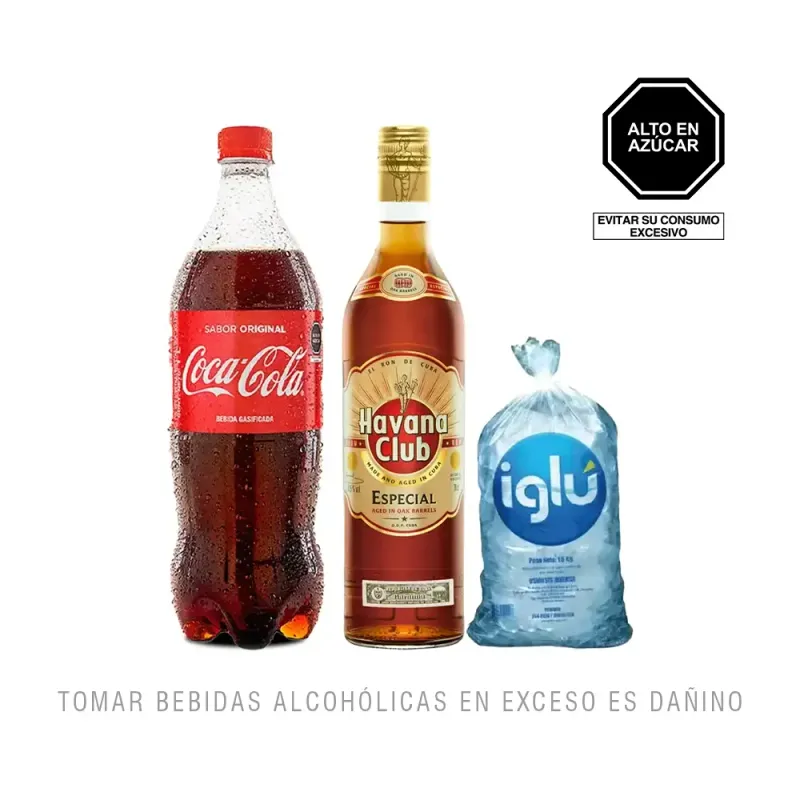 Pack (1 Ron Havana Club Añejo Especial x 700 Ml + 1 Hielo 1.5 Kg + 1 Coca Cola x 1 Lt) Pack (1 Ron Havana Club Añejo Especial x 700 Ml + 1 Hielo 1.5 Kg + 1 Coca Cola x 1 Lt)