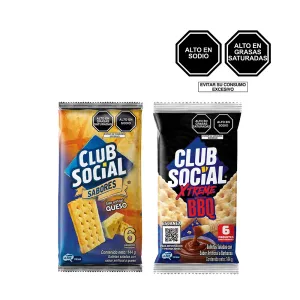 Pack (1 Galleta Club Social BBQ x 24 g + 1 Galleta Club Social Saborizadas Queso x 24 g)