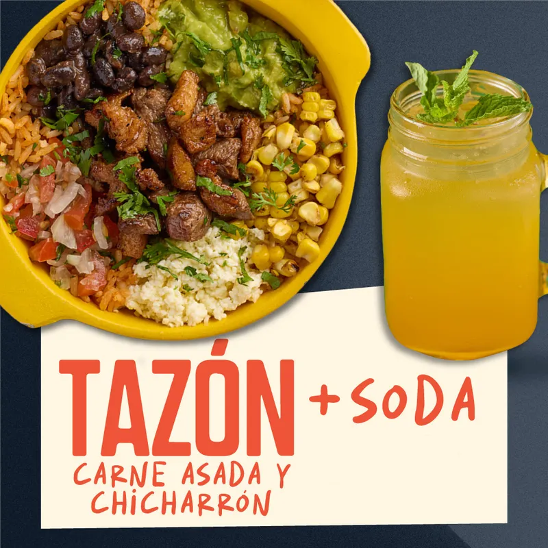 Tazón Carne Asada y Chicharrón + Soda Tazón Carne Asada y Chicharrón + Soda