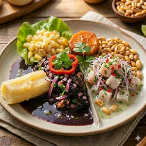Ceviche de pescado con conchas negras