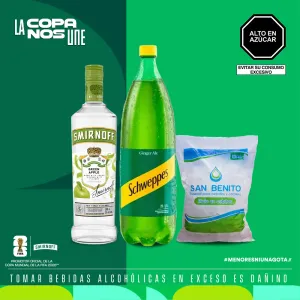Pack 1 Vodka Smirnoff Green Apple 700Ml + 1 Schweppes Ginger Ale 1.5Lt + 1 Hielo San Benito 1.5Kg