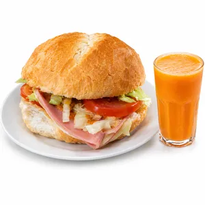 Combo 1 (2 quesos+2 jamones 1 huevo+jugo + papas al hilo, cremas y ensaladas )