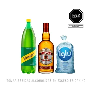 Pack (1 Schweppes Ginger Ale x 1.5 Lt + 1 Whisky Chivas Regal 12Yo x 700 Ml + Hielo 1.5 Kg)