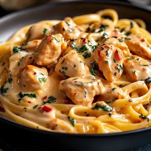 Fettuccine con pollo en salsa carbonara (Familiar 4-5 Porciones)