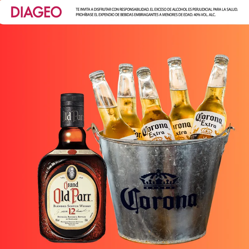 Botella Old Parr + cubetazo corona