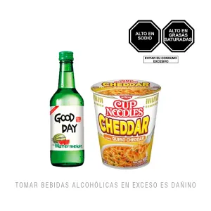 Pack (1 Soju Goodday 360 Ml + 1 Fideos Nissin Noodles Sabor Queso Cheddar Vaso X 69 Gr)