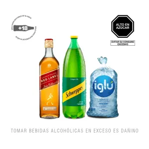 Pack (1 Whisky Johnnie Walker Red Label 750 ml + 1 Bebida Carbonatada Schweppes Ginger Ale 1.5 L + 1 Hielo Iglu 1.5 Kg)