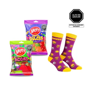 Pack (Medias Tambo de algodón para niñ@ + Gomitas dulces Jappy Osos x 80 Gr + Gomitas acidas Jappy Culebritas x 80gr)