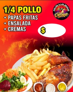 1/4  + papas fritas + ensalada + bebida 1 1/2 litro + cremas