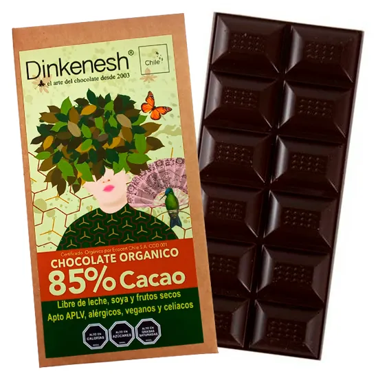 Barra 85% de cacao. Orgánicos/Veganos
