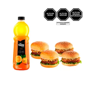 Pack (2 Hamburguesa de res + 2 Hamburguesa de pollo + 1 Jugo Frugos Naranja Pet 1Lt)