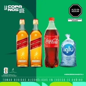 Pack (2 Whisky Johnnie Walker Red Label 750 ml + 1 Coca Cola 1 Lt + 1 Hielo Iglú Bolsa 1.5 Kg)