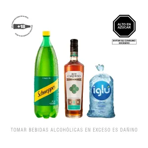 Pack (1 Schweppes Ginger Ale x 1.5 Lt + 1 Ron Cartavio Reserva 8 Años x 750 Ml + Hielo 1.5 Kg)