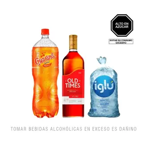 Pack (1 Guarana Vitaminizada x 2 Lt + 1 Whisky Old Times Red Label x 750 Ml + Hielo 1.5 Kg)