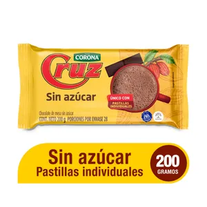 CHOCOLATE CRUZ SIN AZUCAR X 200GR PASTILLAS INDIVIDUALES