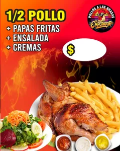 1/2  + papas fritas + ensalada + bebida 1 1/2 litro + cremas