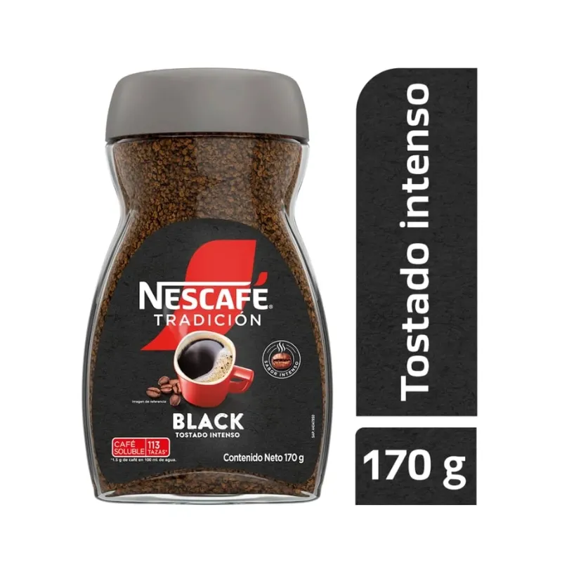 Cafe soluble nescafe tradicion black  x 170 grs tostado intenso frasco