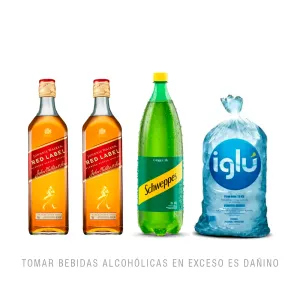 Pack (2 Whisky Johnnie Walker Red Label 750 ml + 1 Bebida Carbonatada Schweppes Ginger Ale 1.5 L + 1 Hielo Iglú Bolsa 1.5 Kg)