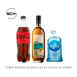 Pack (1 Coca Cola x 1 Lt + 1 Ron Dos Maderos Añejo x 750 Ml + Hielo 1.5 Kg)