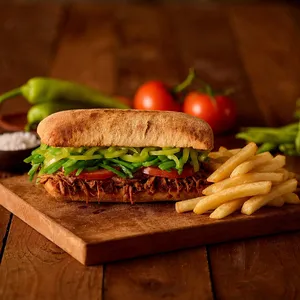 Mechada Chacarero con papas fritas