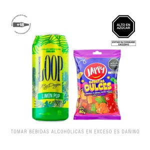 Pack (RTD Loop by Psyco Limón Pop 355 ml + Gomitas dulces Jappy Osos 80 gr)