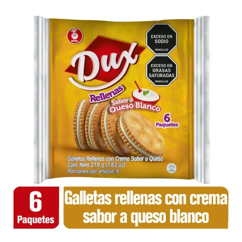 GALLETAS DUX RELLENAS QUESO BLANCO X 6 PAQUETES GALLETAS DUX RELLENAS QUESO BLANCO X 6 PAQUETES