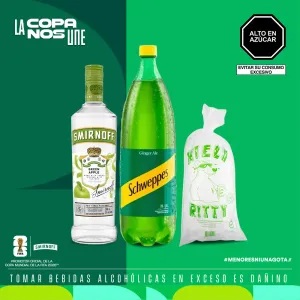 Pack 1 Vodka Smirnoff Green Apple 700Ml + 1 Schweppes Ginger Ale  1.5Lt + 1 Hielo Ritty 1.5Kg