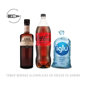 Pack (1 Ron Mandatario 6 Años 700 Ml + 1 Coca Cola Sin Azúcar 1.5 Lt + 1 Hielo 1.5 Kg)