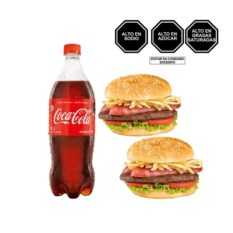 Pack (1 Coca Cola x 1 Lt + 2 Hamburguesa Parrillera) Pack (1 Coca Cola x 1 Lt + 2 Hamburguesa Parrillera)