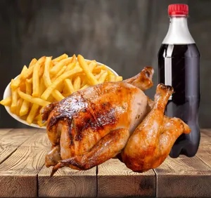 Pollo asado entero + papa frita familiar + bebida 1.5ts.