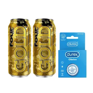 Pack (2 RTD Four Loko Gold 473 ml + 1 Preservativo Durex Clásico 3und)