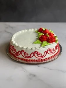 Queque rojo con rosas