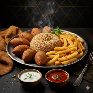Kubbeh - Plato con Arroz y Papas Fritas