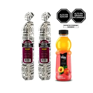 Pack (2 Enrollados de pollo jamon queso + 1 Jugo Frugos Durazno 300 ml)