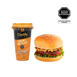 Pack (Hamburguesa De Res Tambo 1 Und + Café Helado Coolife Caramel Macchiato Vaso 230 Ml)