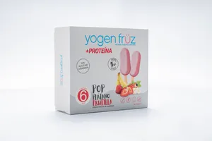 Caja de Paletas POP Plátano, frutilla con extracto de guaraná + proteína 6 unid.