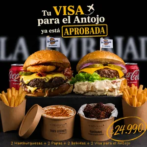 2 Hamburguesas + Papitas + Bebidas & Visa de Antojo