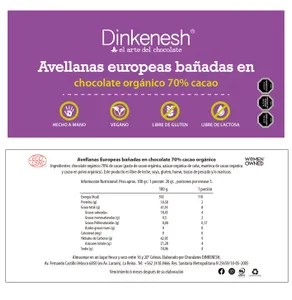 Avellanas europeas bañadas en chocolate Orgánico/Vegano