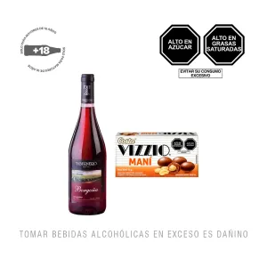 Pack (1 Vino Tabernero Semi Seco Borgoña 750 ml + 1 Chocolate Vizzio Gragea Maní X 70 Gr)