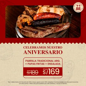 PARRILLA TRADICIONAL ARGENTINA + PAPAS FRITAS + ENSALADA