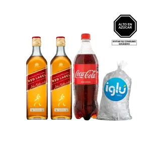 Pack (2 Whisky Johnnie Walker Red Label 750 ml + 1 Coca Cola 1 Lt + 1 Hielo Iglú Bolsa 1.5 Kg)