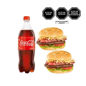 Pack (1 Coca Cola x 1 Lt + 2 Hamburguesa Parrillera)