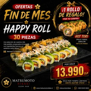 Happy Roll  30 piezas + Hot Tori de regalo 🎁🍣